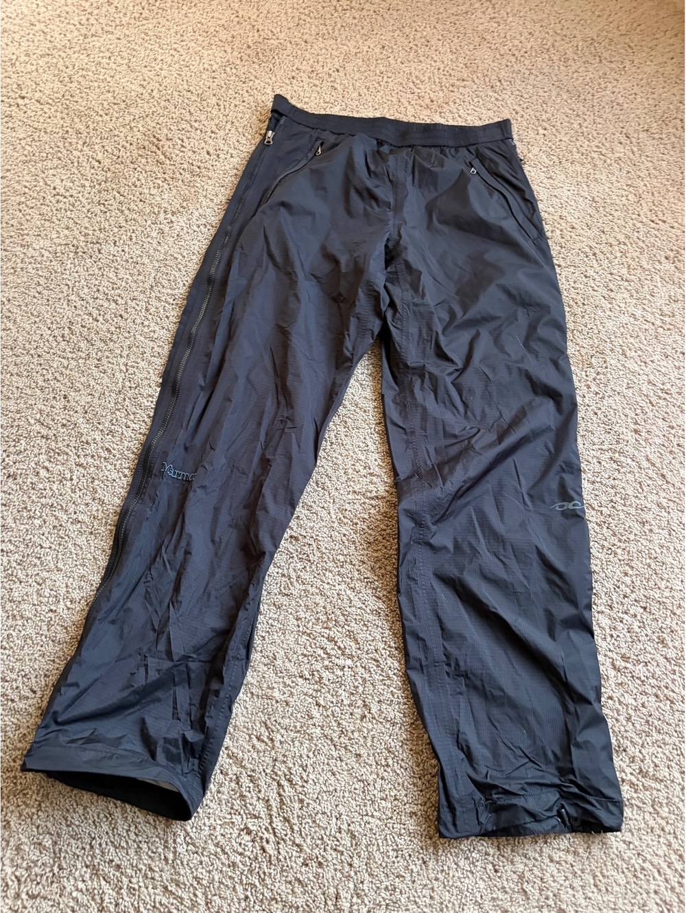 Men's Marmot Precip Rain Shell Pants full-length side zips black L LARGE